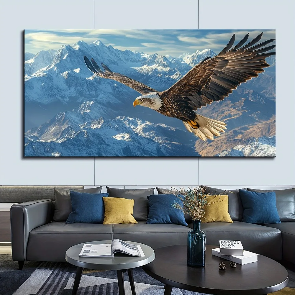 1.5 inch thick pine solid wood frame, eagle mural, art deco, eagle image on canvas in living room bedroom office