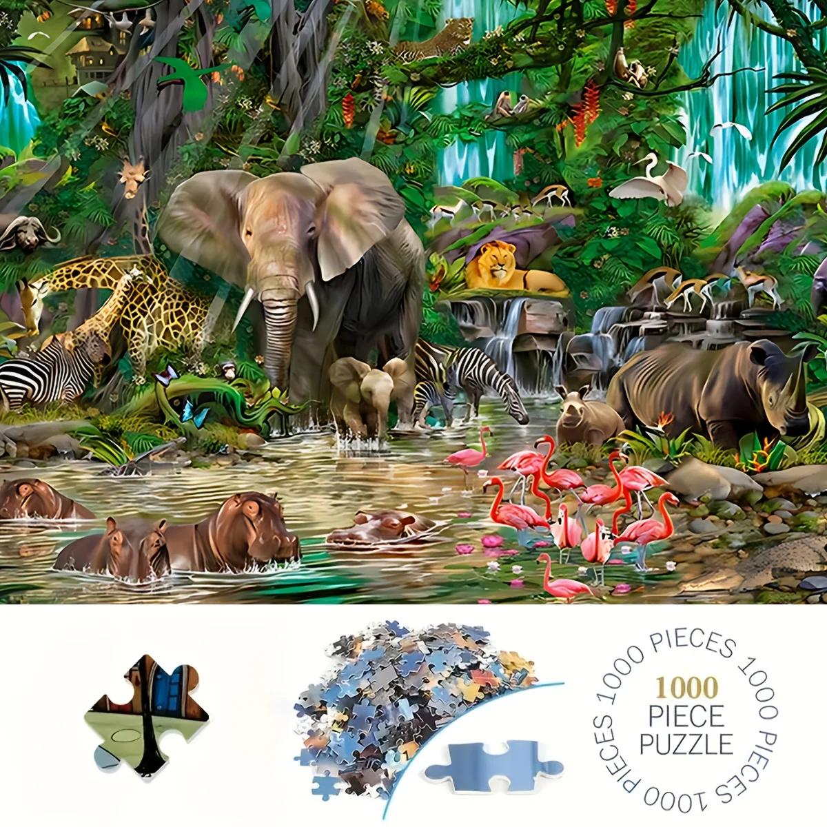 

1 Box of 1000pcs of Tropical Rainforest Animal World Scene Puzzle, 50Cm*70Cm/19.7*27.6 Inches, Educational And Leisure, Suitab