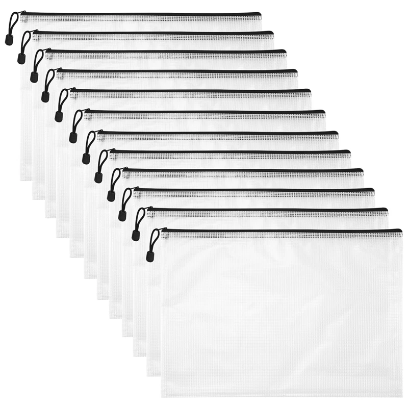 

12PCS A3 Folder, Information Zipper Bag Plastic Wallet Mesh File Bag Zipper Bag Zipper Wallet