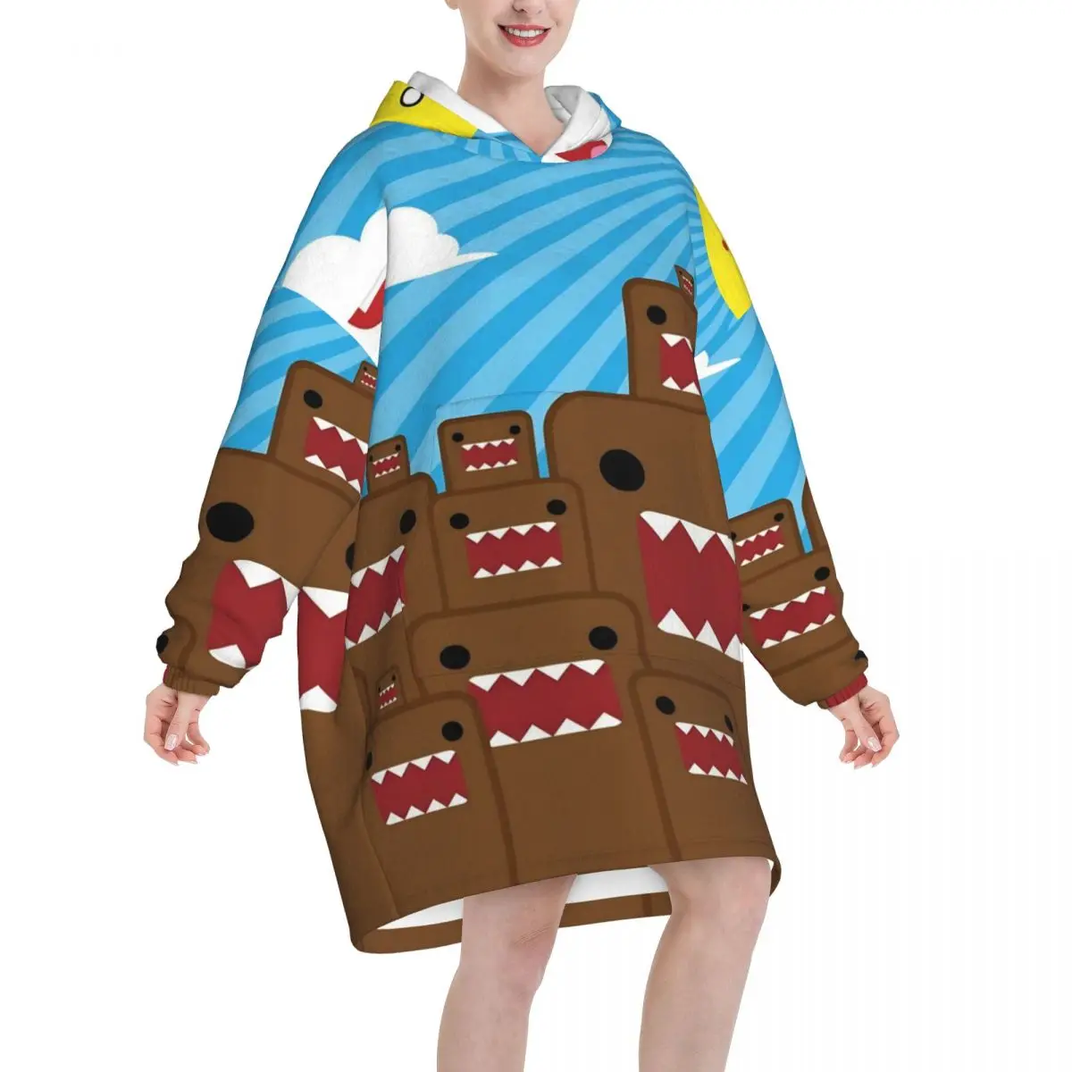 Domo Kun Blanket Hoodie Wearable Blanket Oversize with Pocket Warm Sleeping Bag Soft Cozy Onesie
