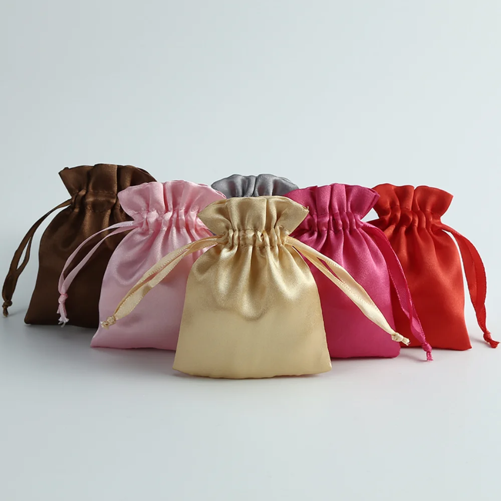 Silk Satin Drawstring Bag with Ribbon for Jewelry Hair Travel Watch Shoes Diamond Bead Ring Makeup Wedding Gift Packaging Pouch