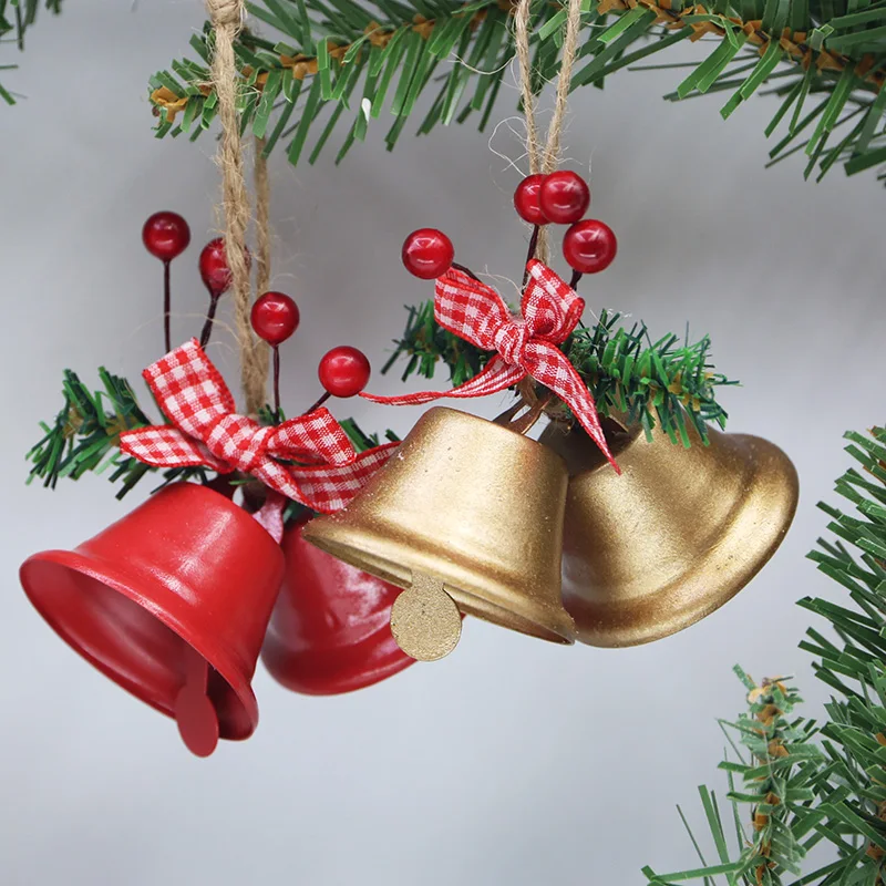 (2 Pcs/bag) 8cm Christmas Metal Horn Berry Bow Bell Christmas Decoration Pendant Wedding Accessories Handmade Crafts DIY