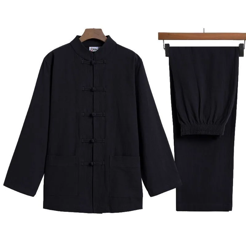 Summer Cotton Lin Monastic Robe Set Zen Meditation Clothing Middle Age Men Women Button Retro Buddhist Style Hanfu Traditiona...