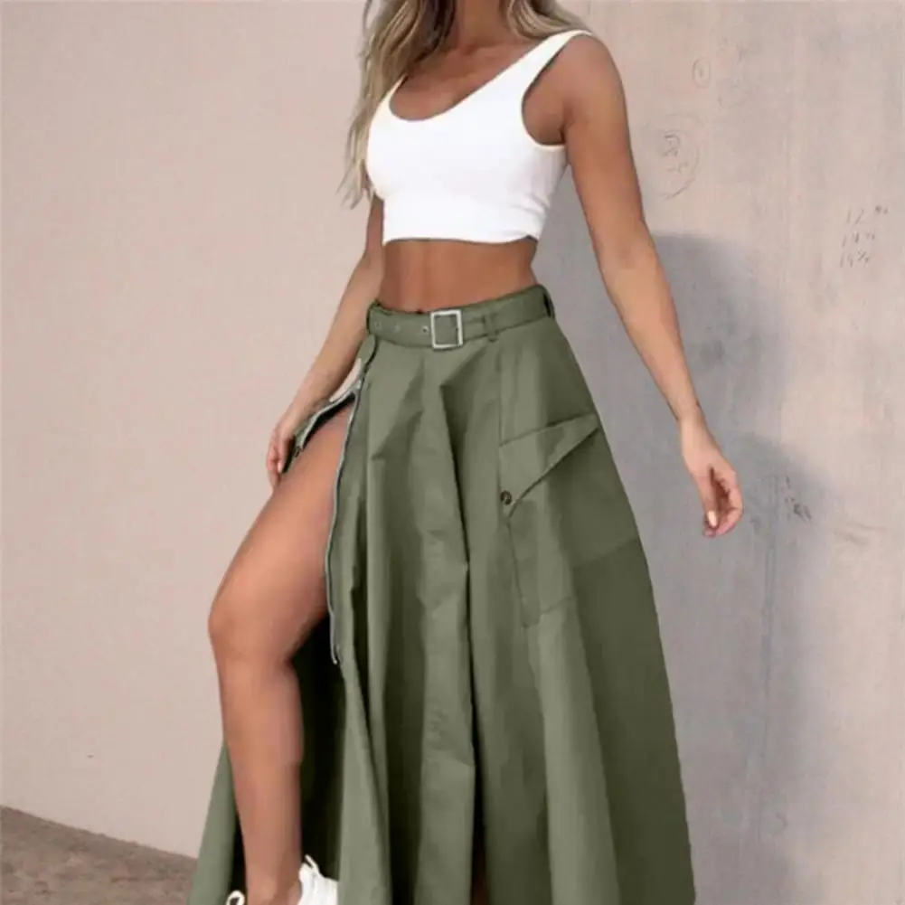 2Pcs/Set Women Vest Skirt Set Sleeveless Tank Tops High Waist Side Slit Pockets Design Maxi Skirt Set Casual Suit 나시 스커트 세트