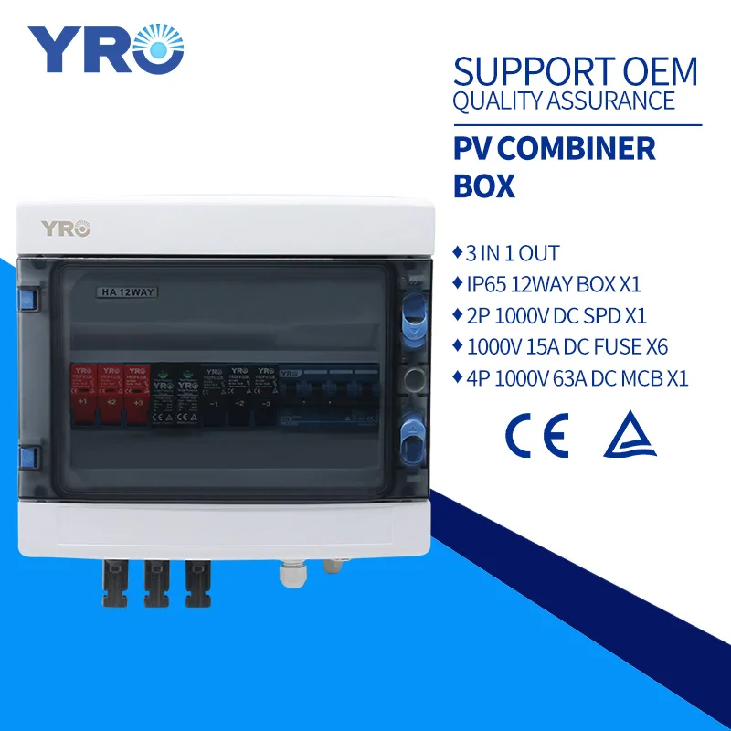 yro caixa combinadora solar pv com caixa de fusiveis mcb spd em 1000v para painel solar sistema pv sistema domestico 01