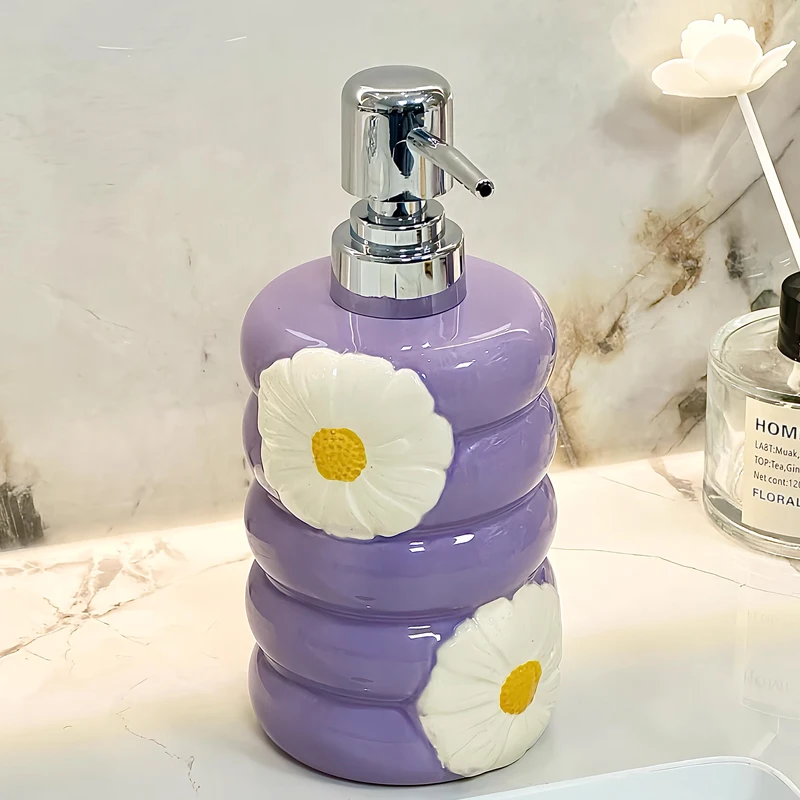 Creative Daisy Emulsion Bottles Home Bathroom Press Bath Lotion Hand Wash Bottles Bathroom Articles Ceramic Empty Bottles
