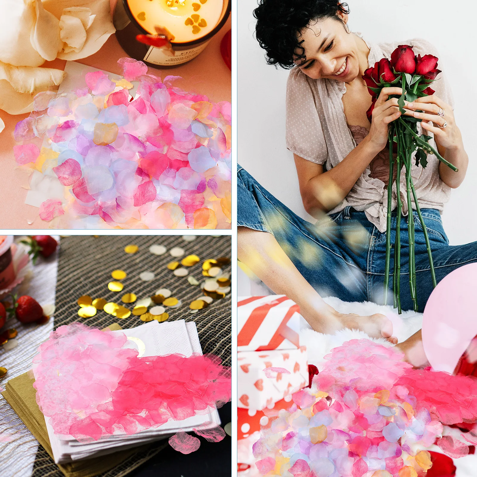 2000 قطعة بتلات الورد الاصطناعي نابض بالحياة بتلات زهرة الحرير لحفل الزفاف الديكور عيد الحب مهرجان المنزل الزفاف