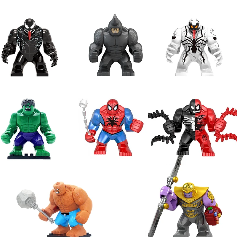 JR103 EG149 JR136 XH1829 Cartoon Building Blocks Action figures Hulk Venom Thanos Spider-Man  Rhino Man Assemble Dolls Kids Toy