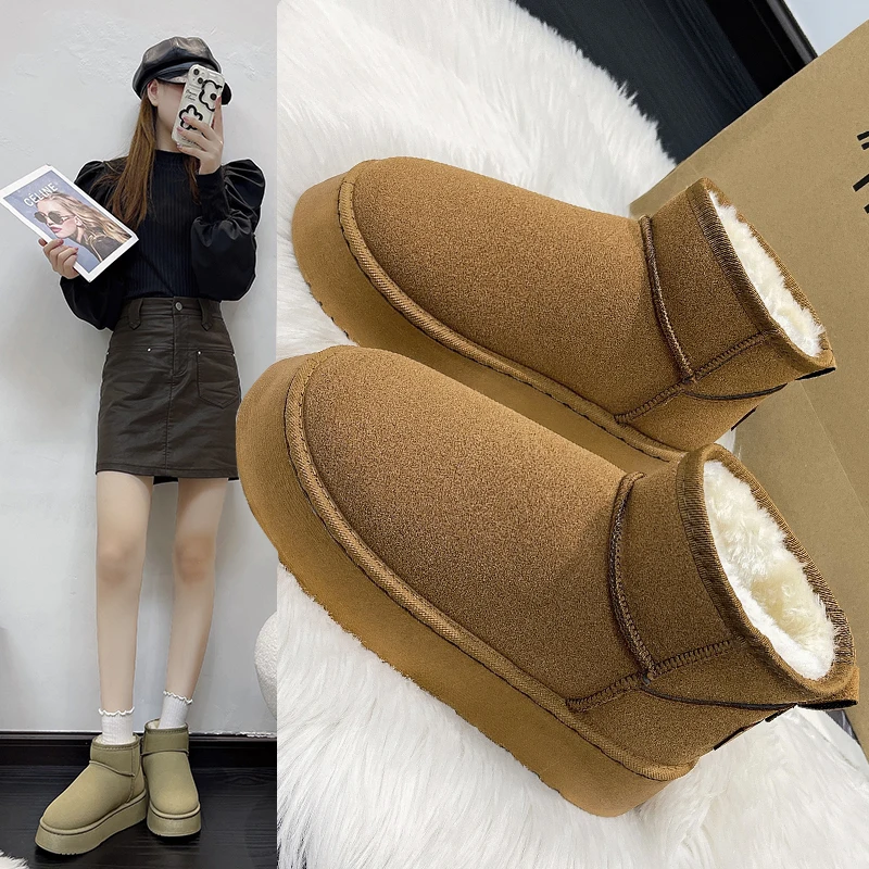 2023 Sheepskin Wool Comprehensive Anti-skid Snow Boots Women\'s Mini Short Boots Warm Winter Thickened Women\'s Shoes Botas Mujer