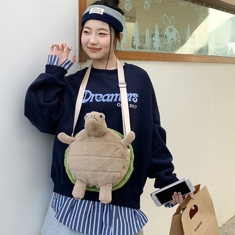 Sac à dos en peluche petite tortue mignonne, poupée en peluche Kawaii, jouet de dessin animé, sac à bandoulière simple, cadeau créatif