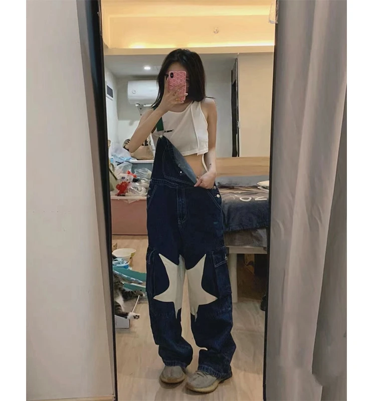 

Женские джинсовые комбинезоны больших размеров (до 300 фунтов), в американском уличном стиле, с высокой талией, свободные, прямые, широкие брюки с эффектом драпировки