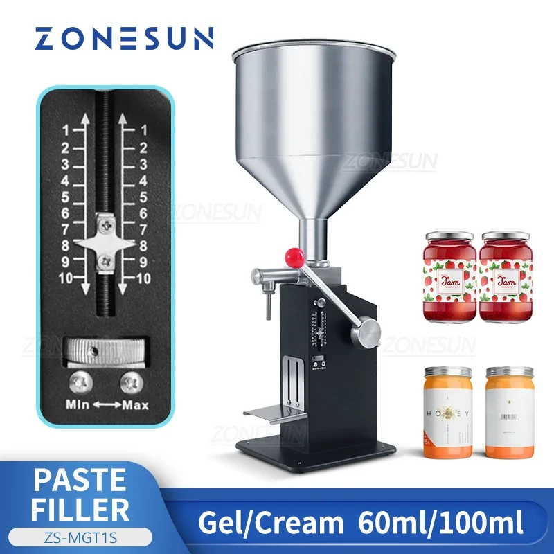 

ZONESUN ZS-MGT1S Manual Paste Filling Machine Cosmetic Cream Honey Viscous Liquid Bottle Filler Shampoo Lotion Small Packaging