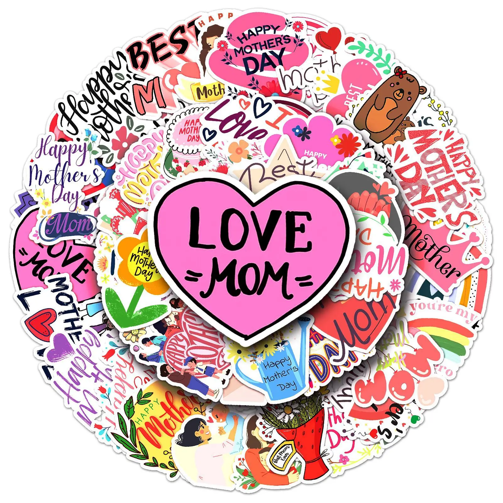 50 Stück Muttertags-Aufkleber Englische Muttertags-Festival-Dekorationen für Handbücher, Schreibwaren, Notizbücher, Wasserfeste Aufkleber Kinderspielzeug