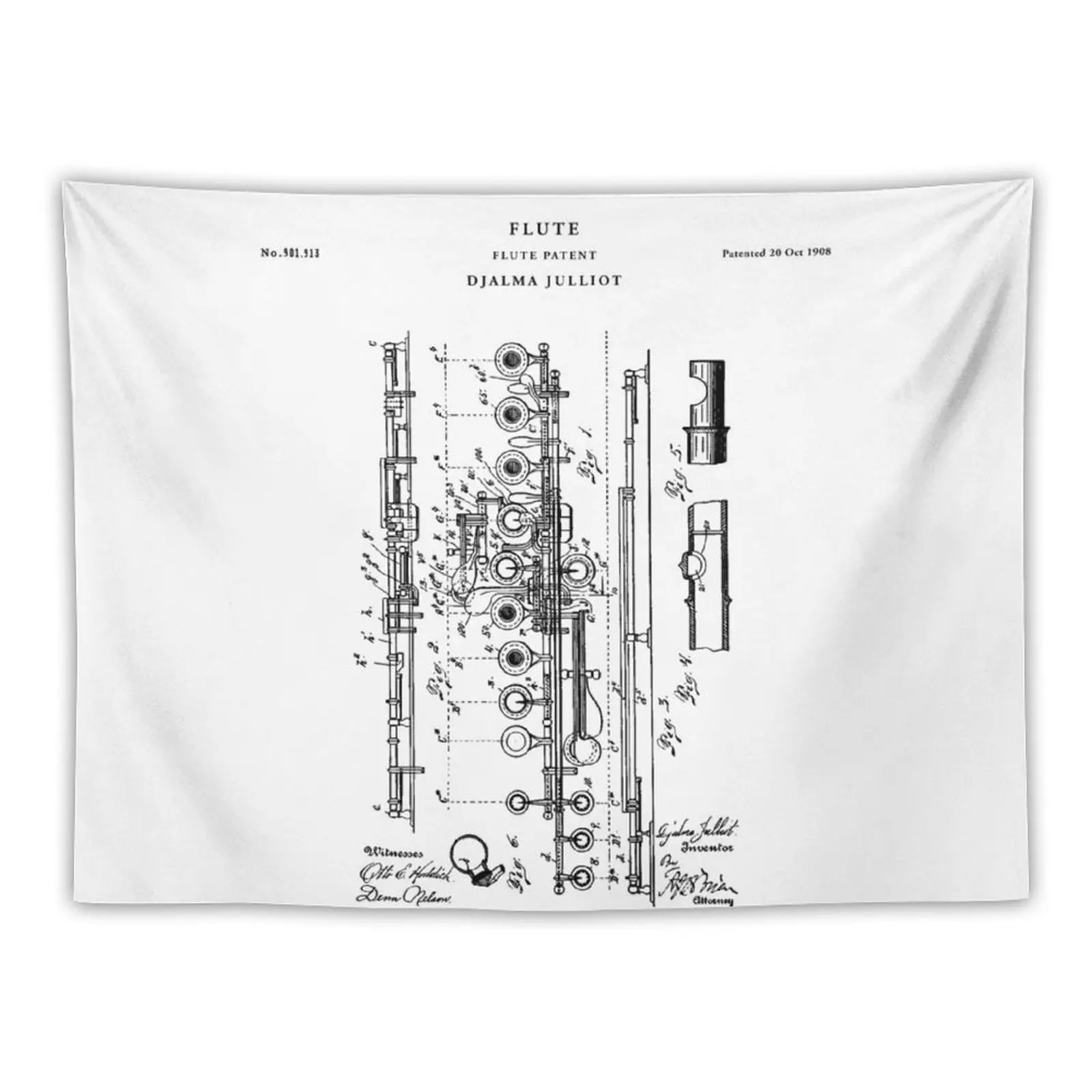 

Flute Patent Drawing Blueprint Tapestry House Decor Wall Hanging Wall Room Decorator Bedroom Decorations