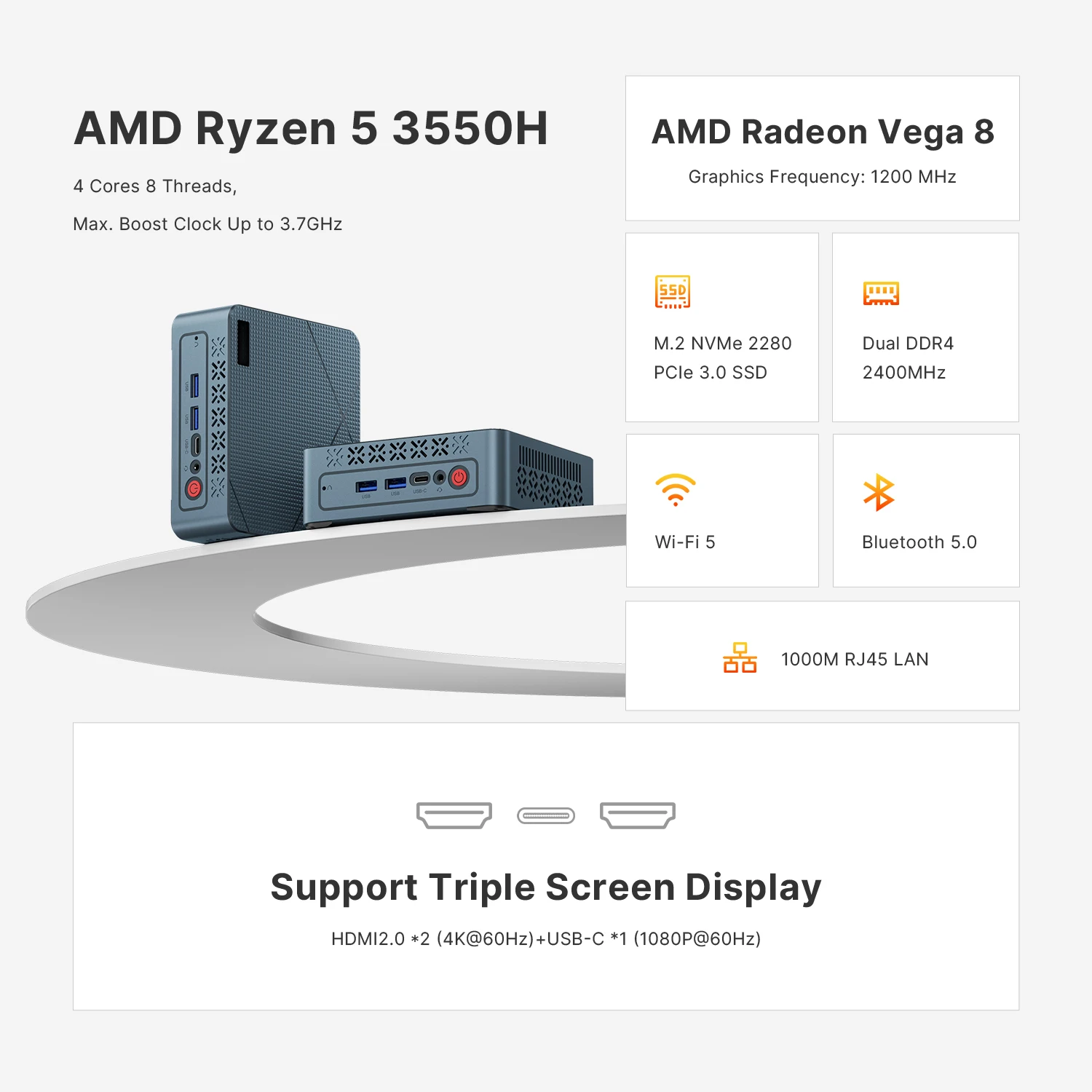 Mini computer desktop WUDUNG GN7, 16 GB DDR4, SSD da 512 GB, Win 11, AMD DDR4 3550H, tipo C/USB3.2
