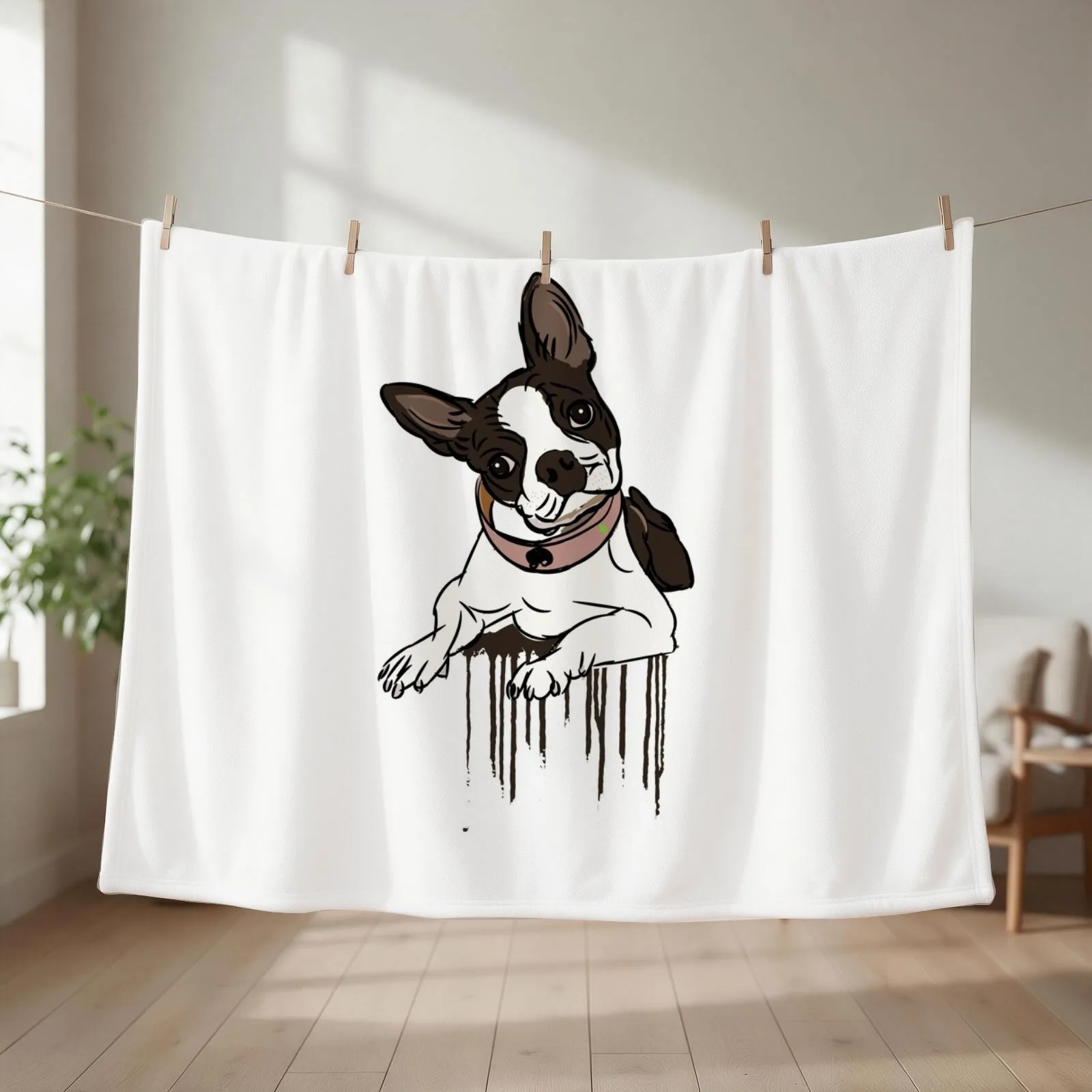 Dog boston terrier poster | Dog boston terriert-shirt Throw Blanket couch cozy soft plush fuzzy picnic outdoor blanket