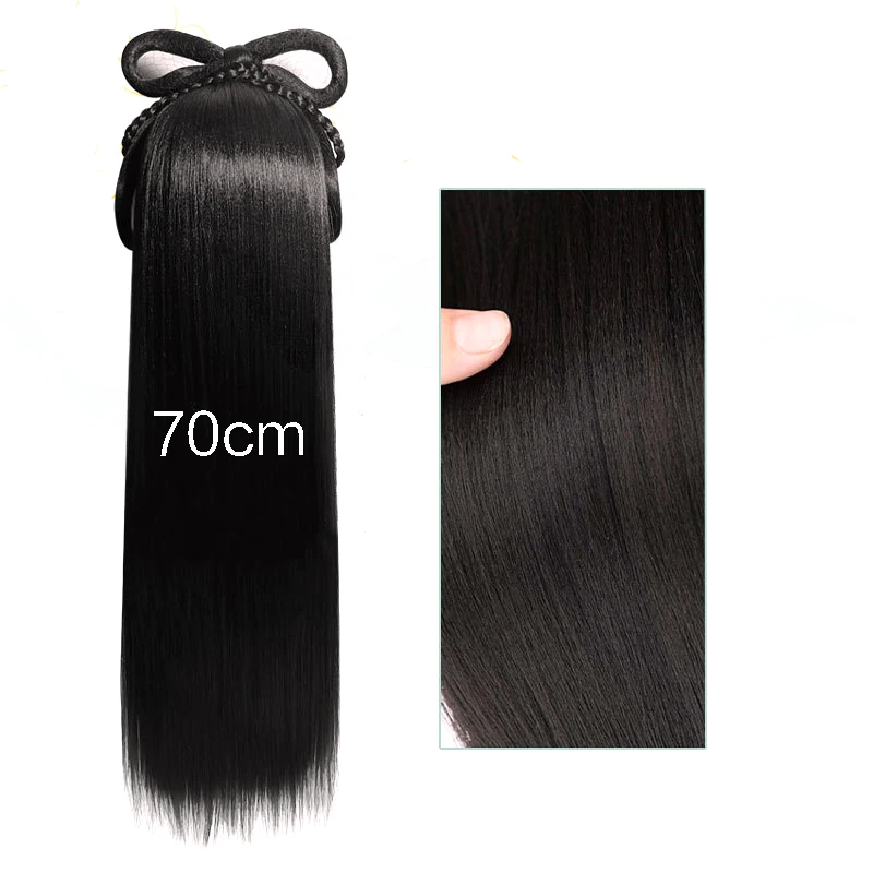 JINKAILI Women Synthetic Hanfu Headband Hair Extension Chinese Style Cosplay Antique Hairpiece Hair Accessories Headdress Black