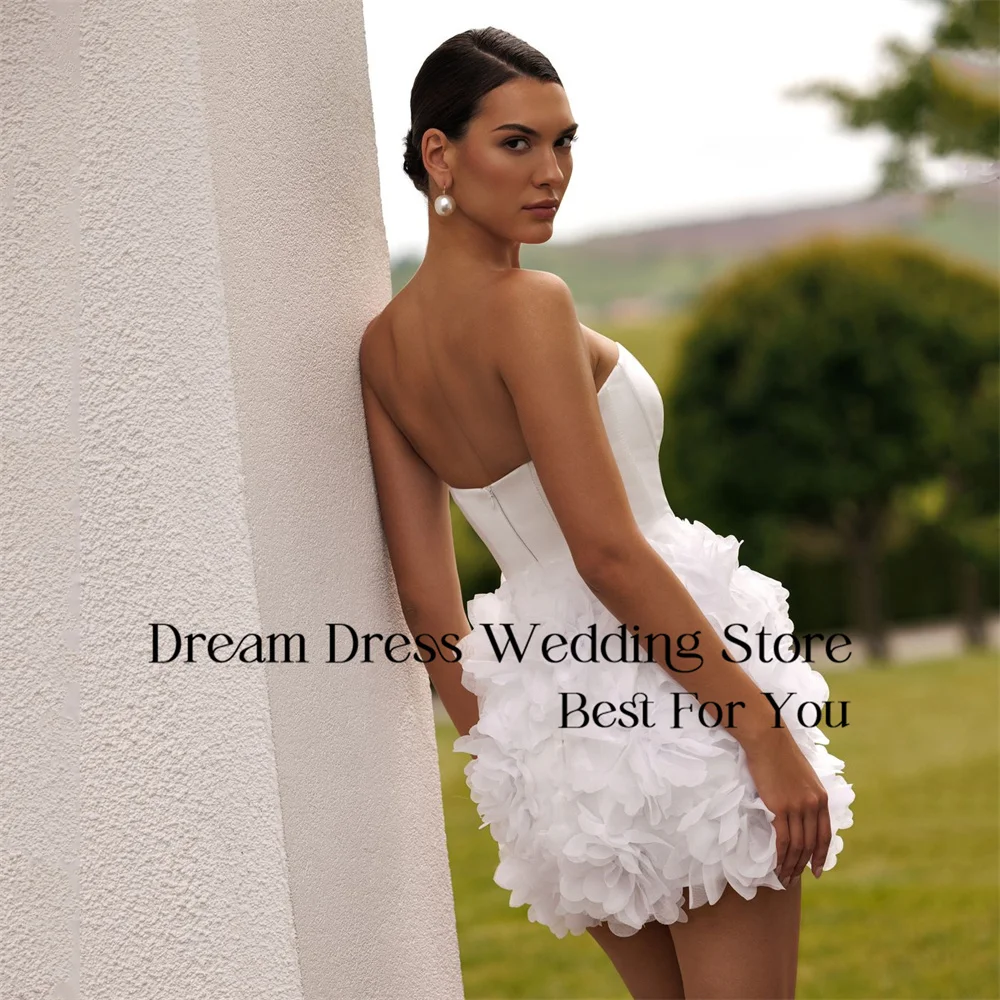 DREAM Modern Satin Short Sheath Wedding Dresses Sweetheart Open Back Tiered Sleeveless Bridal Gown Vestido De Noiva Customized
