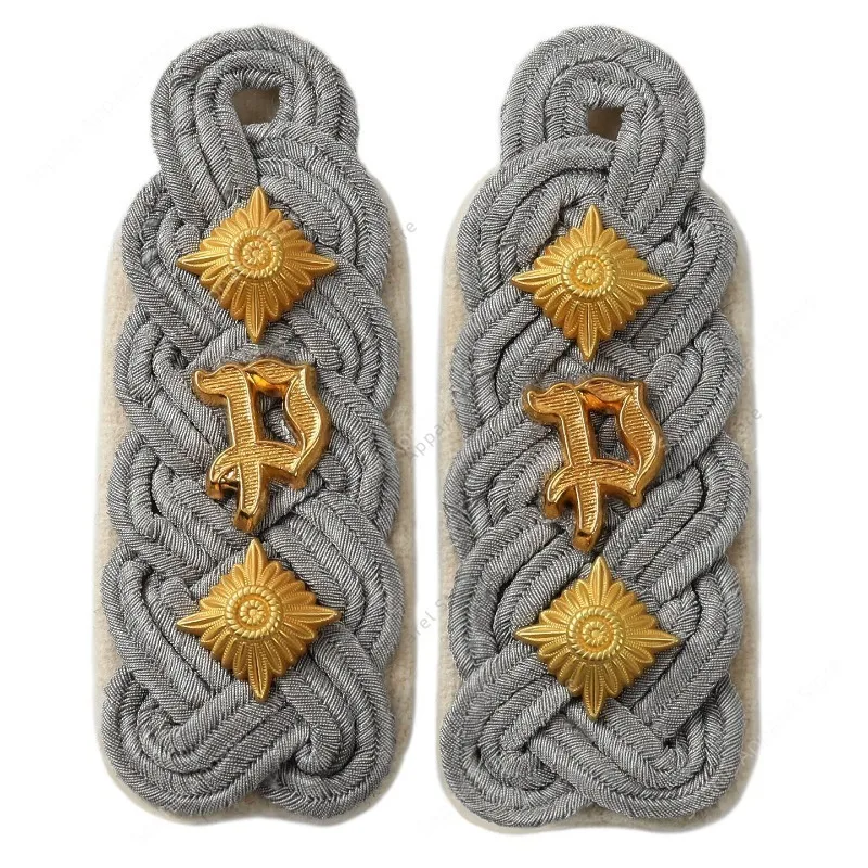 Épaulettes d'officier allemand en fil d'argent pour uniformes, reconstitutions militaires, spectacles et costumes de cosplay