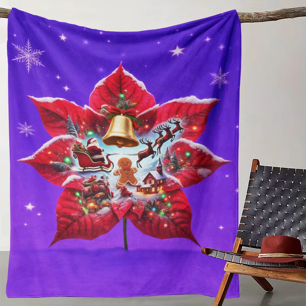 

1 Piece of Christmas Floral Charm and Poinsettia Fairy Tale Blanket Suitable for Camping, Living Rooms, Offices, Chairs and Beds