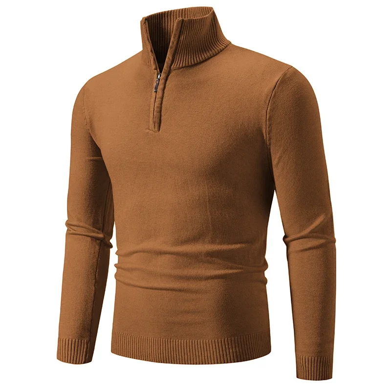 Suéter de cuello alto con media cremallera para hombre, jerséis cálidos de punto de algodón, ropa de chándal de Color sólido, invierno, nuevo