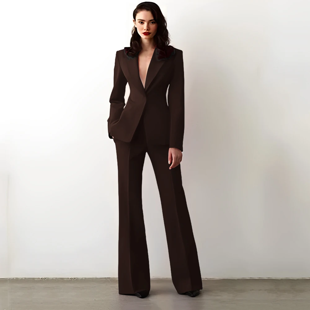 Luxury Red Suit Women Single Breasted Notch Lapel 2 Piece Jacket Pants Blazer Set Formal Office Lady Slim Fit Female Clothing