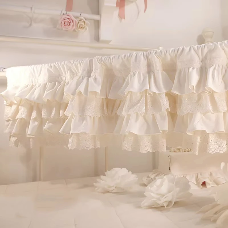 Korean Sweet Pleated Lace Short Curtains for Kitchen Solid Double Layer Half Curtains Multi-layer Pleats Curtains