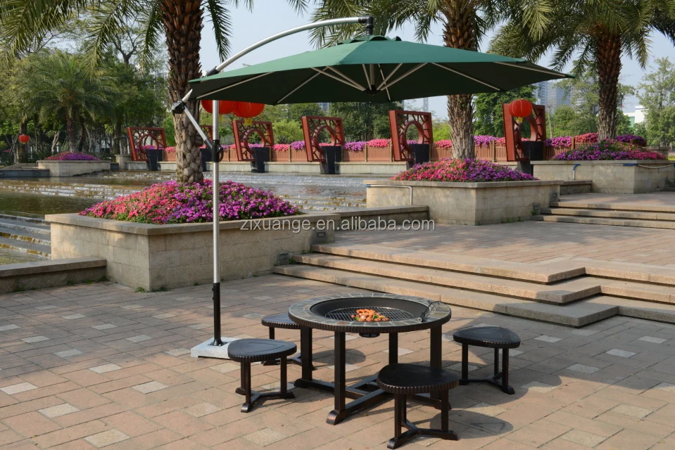 Outdoor Garden Patio Waterproof Furniture Cast Aluminum Barbecue Grill Table Fire Pit Dining Table Charcoal Bbq Table Sets