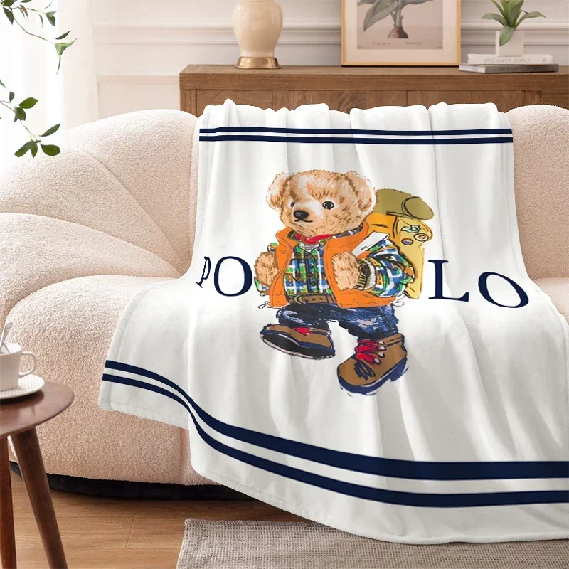 Bed Blanket Sofa Winter Warm P-Polos Bear Cool Knee Fleece Camping Nap Flannel Fluffy Soft Blankets King Size Microfiber Custom