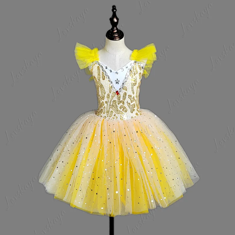 Kids Flower Girl Dress Lace Sequins Tulle Princess Gown Wedding Party Stage Performance Dance Costume