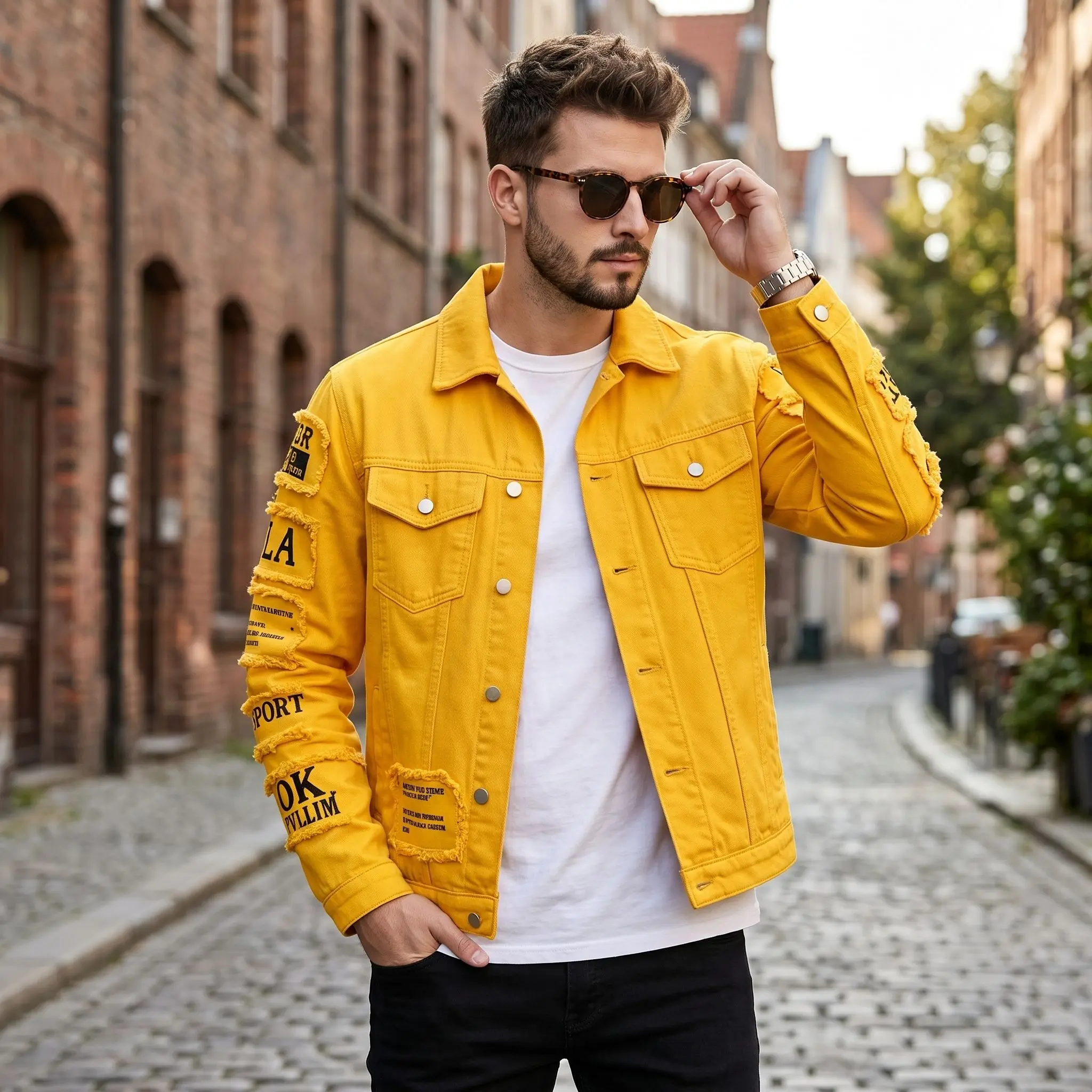European and American Men's Denim Jacket, Autumn American Retro Trendy Brand, Large Size High Street Personalized Heavy Print Men's Versatile Outerwear