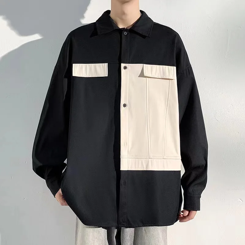 

Мужская рубашка больших размеров (до 300 фунтов), с длинным рукавом, осенне-зимняя, модная рабочая куртка, лоскутная, приталенная, молодежная, трендовая верхняя одежда