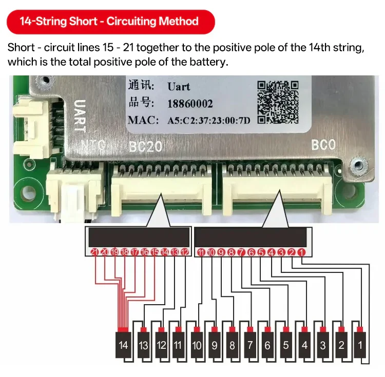JBD BMS 40A 50A 60A 80A 8S~20S Bluetooth Smart BMS 8S 9S 10S 12S 13S 14S 15S 16S 17S 18S 20S LiFePO4 Li-Ionen BMS für E-Scooter – Detail 10