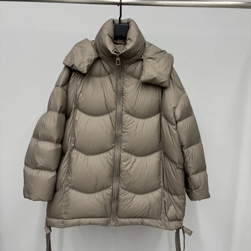 Winter Detachable Hooded Puff Mid Length Hooded Down Jacket Female Waterproof Outwears Women White Duck Down Parker Down Jackets