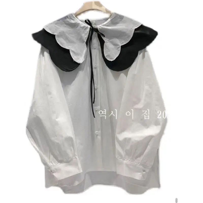 

Shirts Women Spring Plaid Peter Pan Collar Ruffles Loose All-match College Japanese Mujer Kawaii Sweet Chemise Femme White Tops