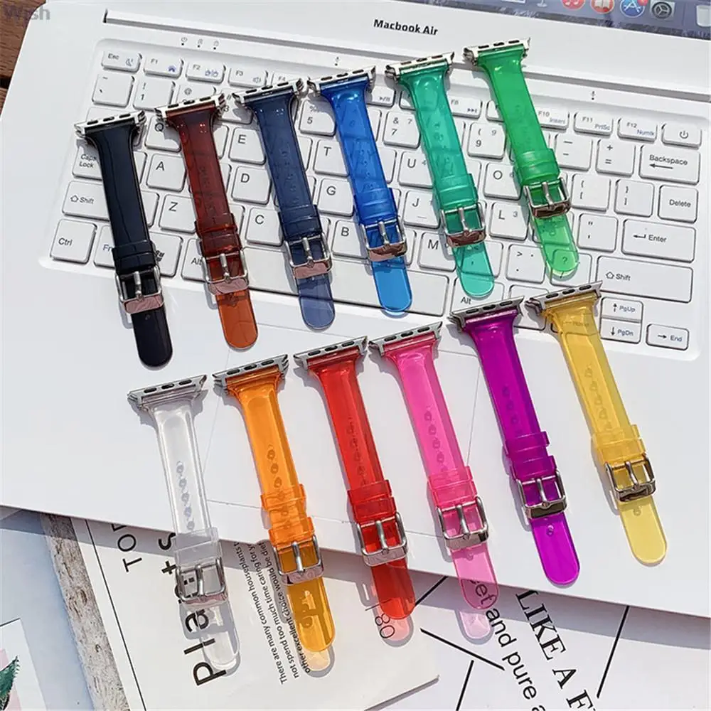 Прозрачный силиконовый ремешок для Apple Watch iWatch Series SE 6 5 4 3 2 7 44 мм 40 мм 42 мм 38 мм Мягкий тонкий резиновый браслет на запястье