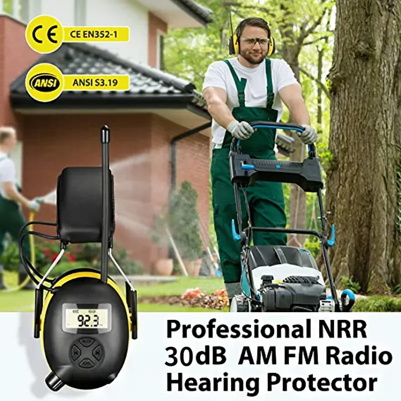 NRR 30dB MP3 AM FM Radio Hearing Protection Ear Muffs Electronic Ear Protector Noise Reduction Safety Earmuffs for Working