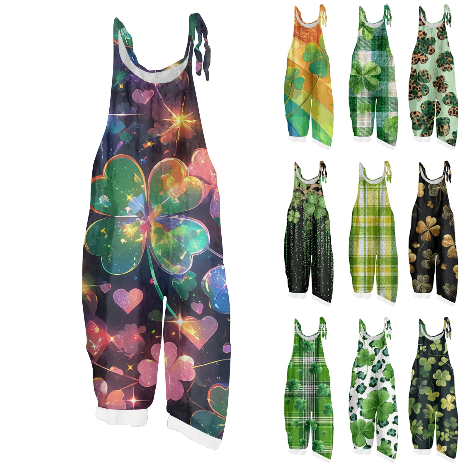 

Модные женские комбинезоны на день Святого Патрика, женские весенние винтажные комбинезоны с принтом, женские повседневные свободные цельные спортивные брюки