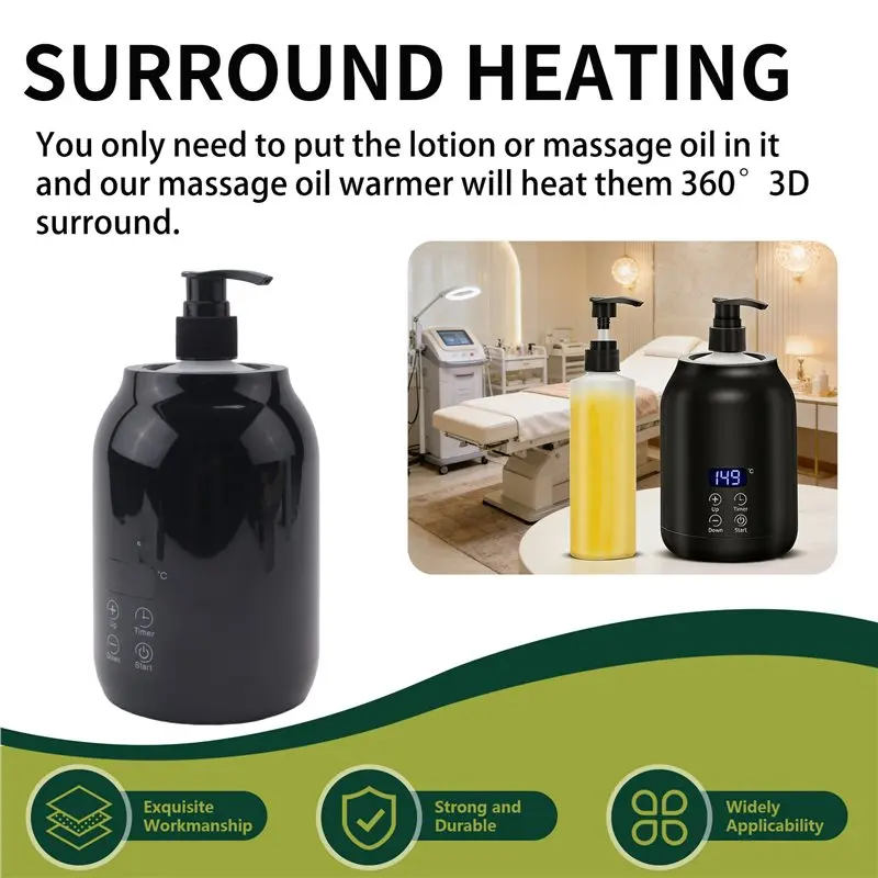 AEA9-Massage Oil Warmer, Electric Massage Oil Digital Heater With Two Oil Bottles, Portable Lotion Heated Dispenser