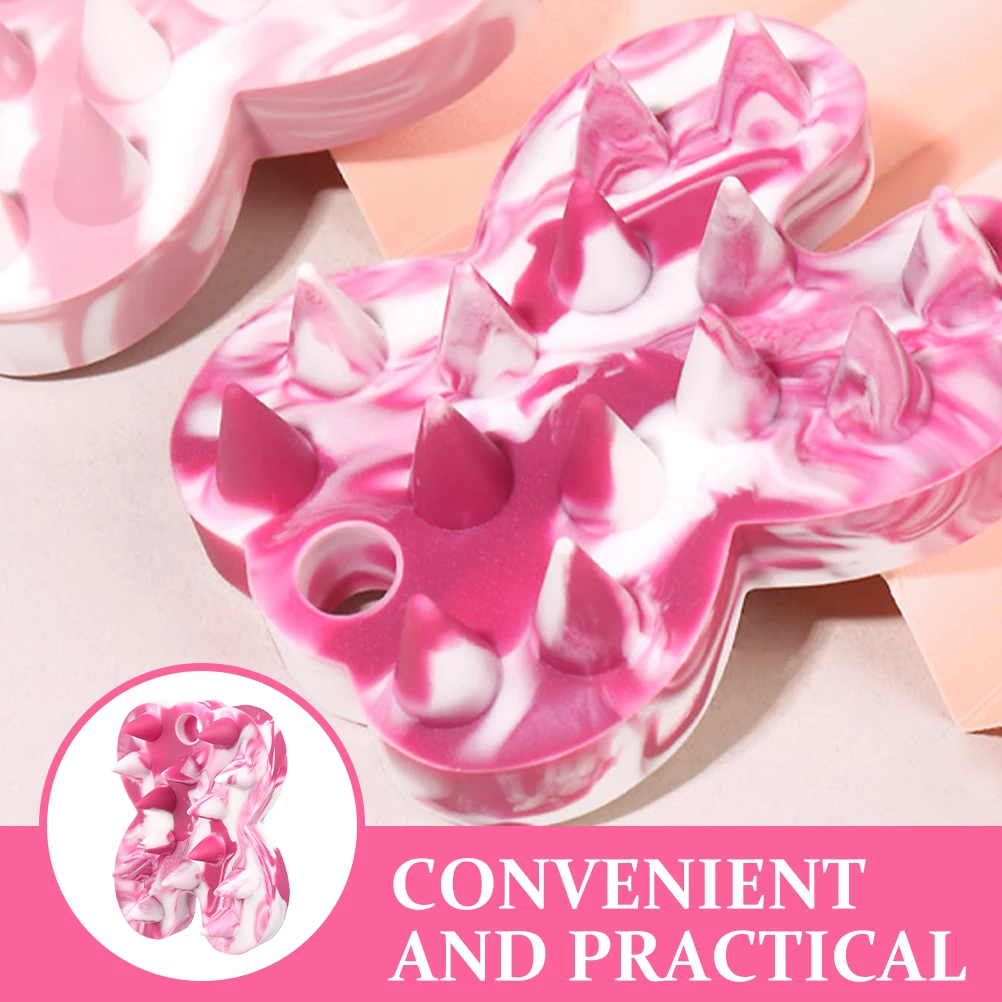 

Silicone Shampoo Brush Shower Bath Massage Body Scrubber Hair Scalp Cleanser Pink White Pattern Ergonomic Lightweight Bathing