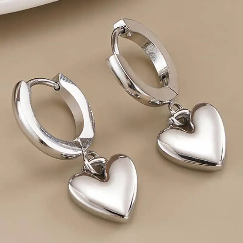 Huitan Damen-Ohrringe aus Edelstahl mit Herz-Anhänger, romantisch, für Hochzeit, Verlobung, Accessoires, Mode, Party, vielseitiger Schmuck, Geschenk