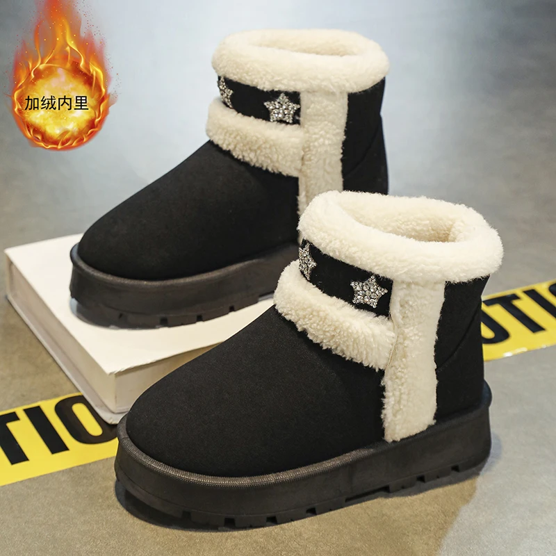 Trend Slip-On Plush Snow Boots Chafe-Free Inner, Waterproof Anti-Slip Sole Light Warm for Daily Outdoor Winter Walking