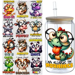 5 sheet Funny Animal UV DTF Cup Holders 16 oz, DTF Cup Holder Transfer Glass, Water Bottle Waterproof Stickers