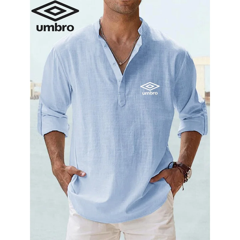 Umbro Brand High Quality Men\'s Spring and Autumn New Long Sleeved 100% Cotton Linen Shirt Business Casual Loose Fitting Shirts