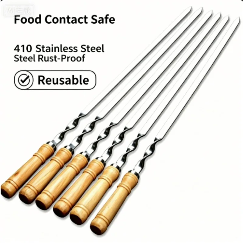 21.6 Inch Flat Stainless Steel BBQ Skewers (17.5 Inch Cooking Area) Kebab Barbecue Skewers for Home Grilling & Kabob, Set of 6