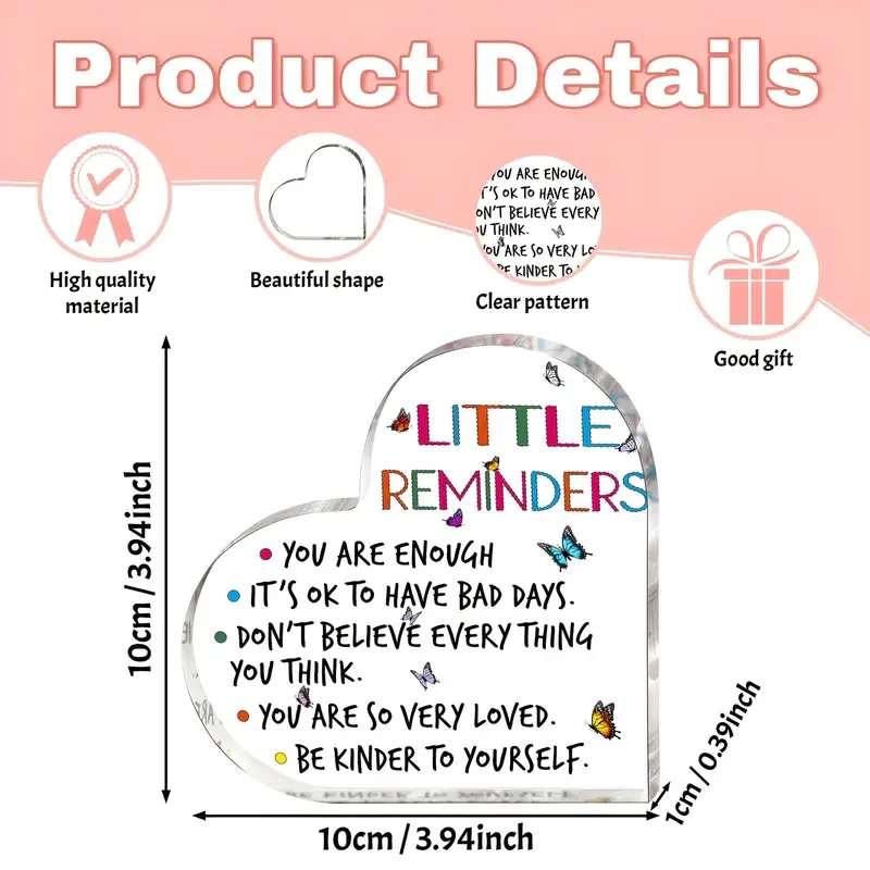 2D Flat, 1pc Heart-Shaped Acrylic Inspirational Gift with Colorful Butterfly Decor - 