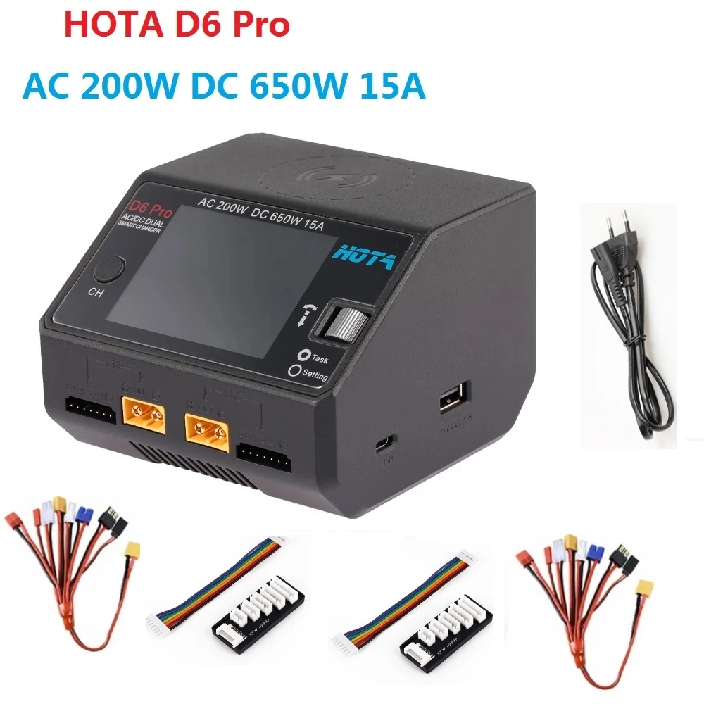 HOTA D6 Pro AC 200W DC 650W 15A Lipo Charger With Wireless Charging for NiZn/Nicd/NiMH Battery - AU Plug Black