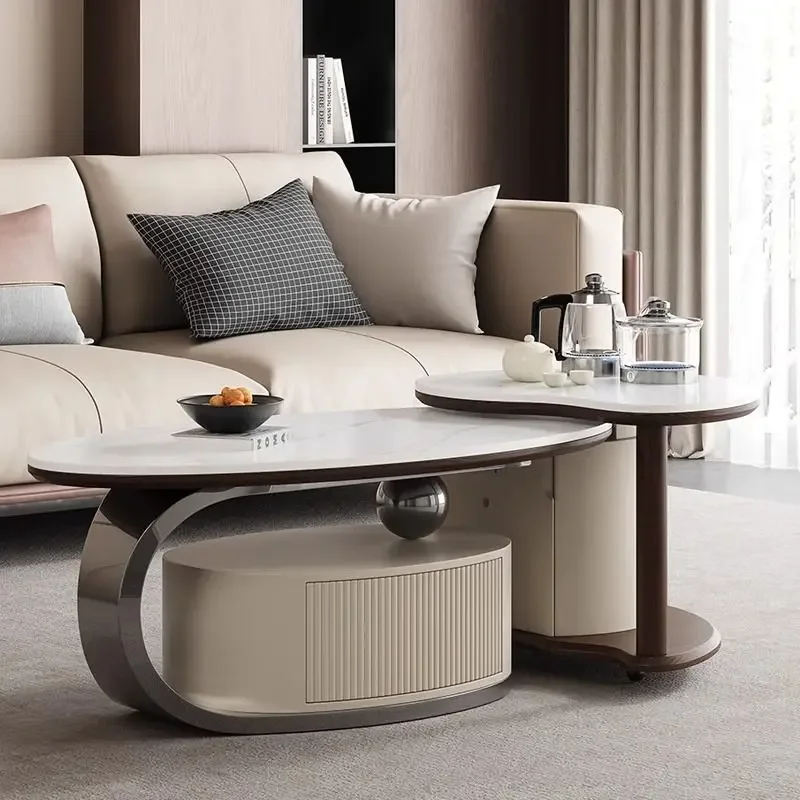Rock slab light luxury Kung Fu tea table modern minimalist household Italian living room oval tea tea table integrated table
