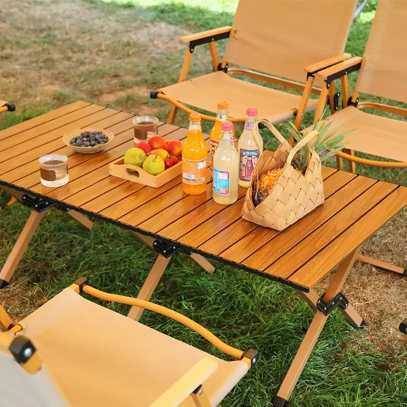 Portable Ultra Light Folding Table, Outdoor Camping Table, Camping Chairs, Lightweight Picnic Wood Grain Dining Table