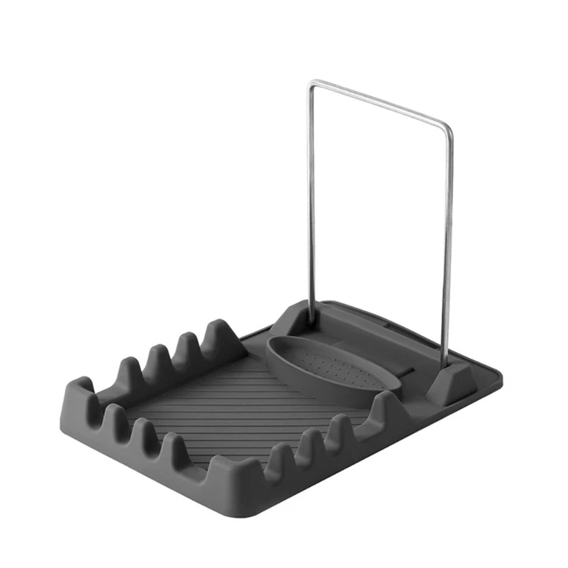 Pot Cover Rack and Drain Tray Rest for Kitchen Counter, Folding Metal Frame Stand with Spoon Space for Daily Cooking 3XUF